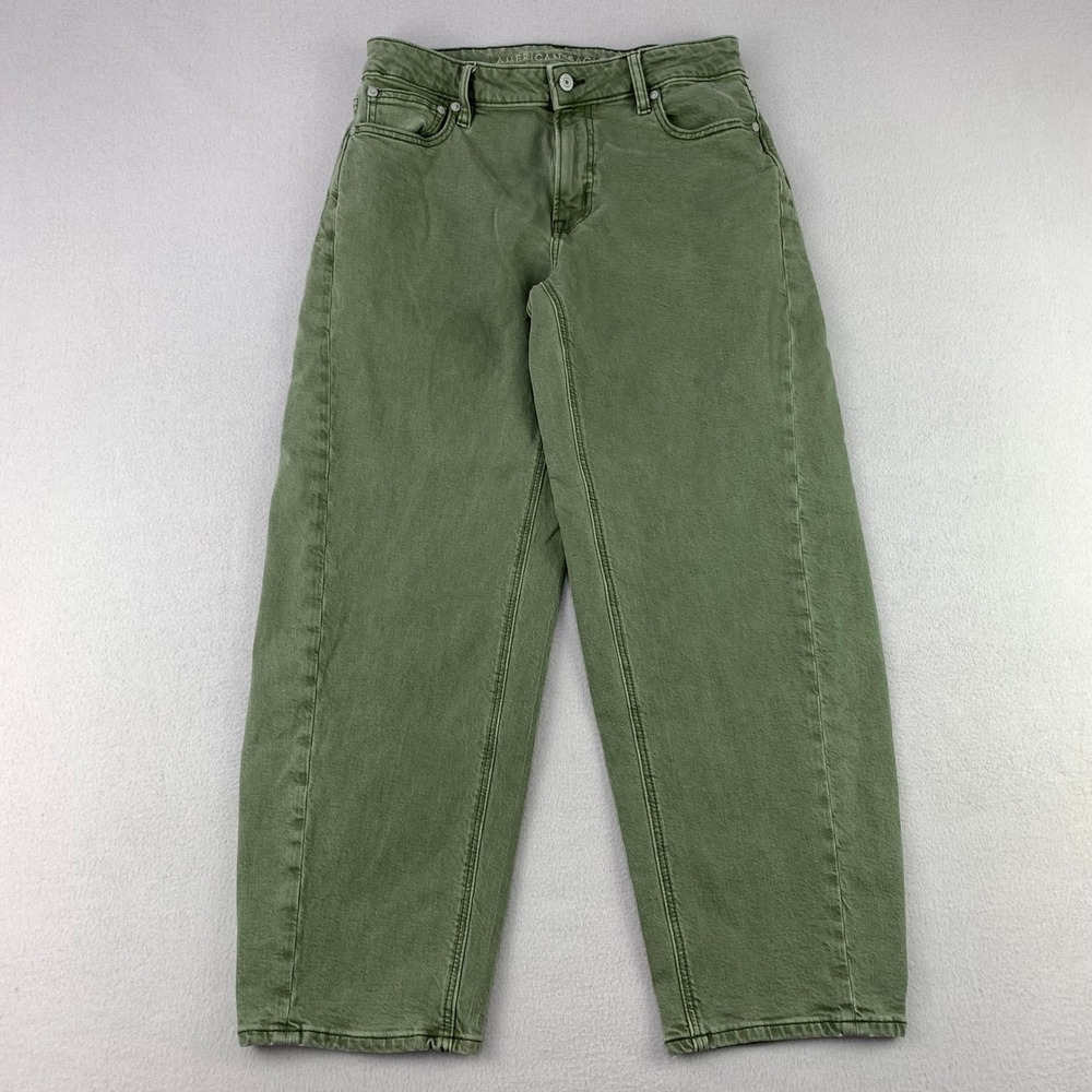 American Eagle Barrel Leg Jeans Womens 2 Green Mid Rise Baggy Ankle